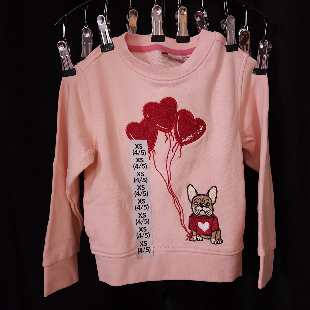 Scotch & Soda Pink Sweatshirt – Heart Balloons & Bulldog – Size XS (4/5)